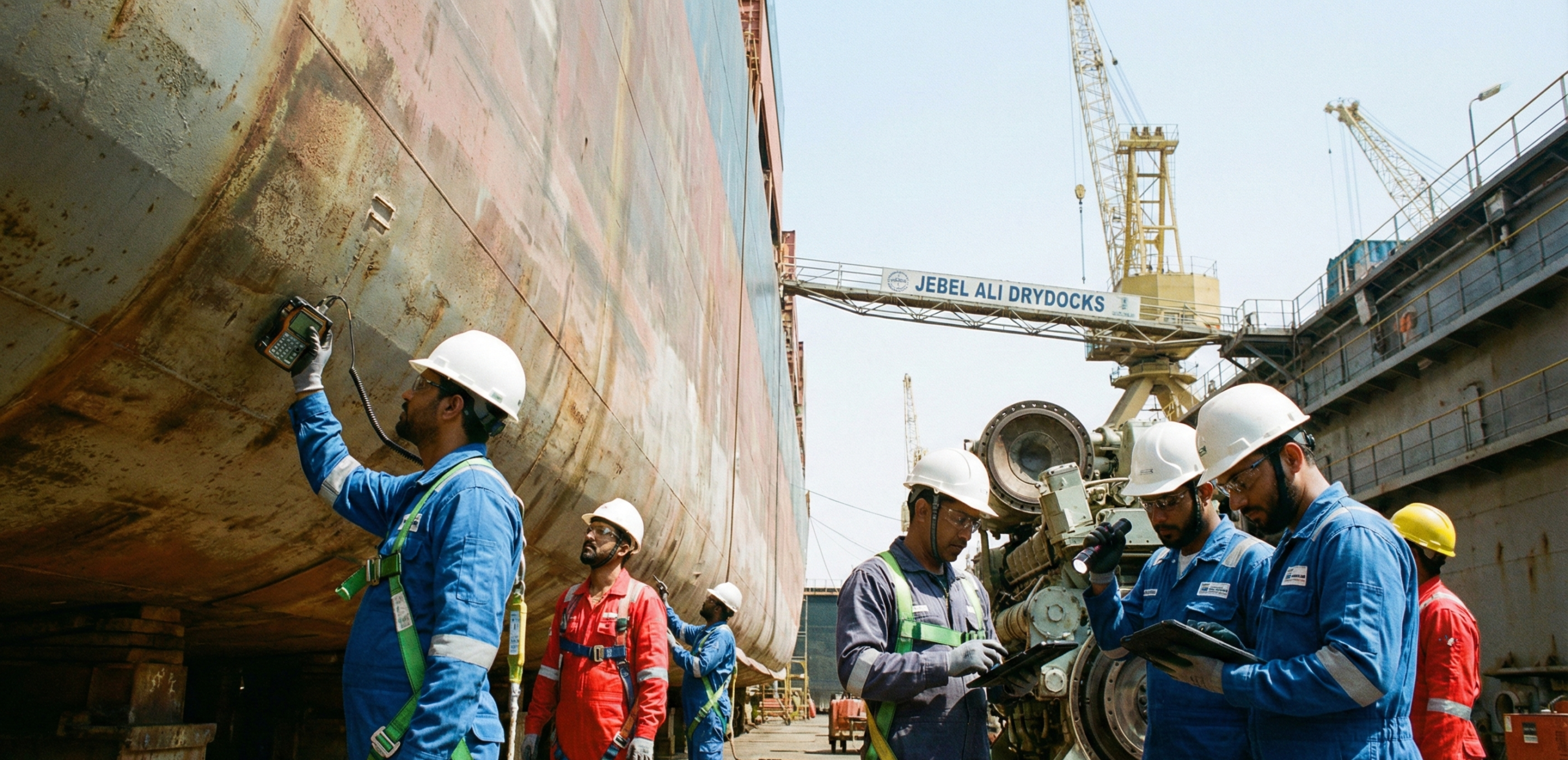 Engineers inspecting shipbuilding project in UAE