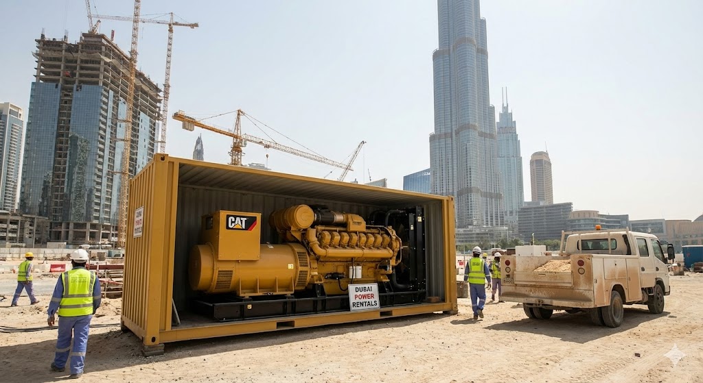 Industrial diesel generator on a construction site in Dubai supplied by CMT